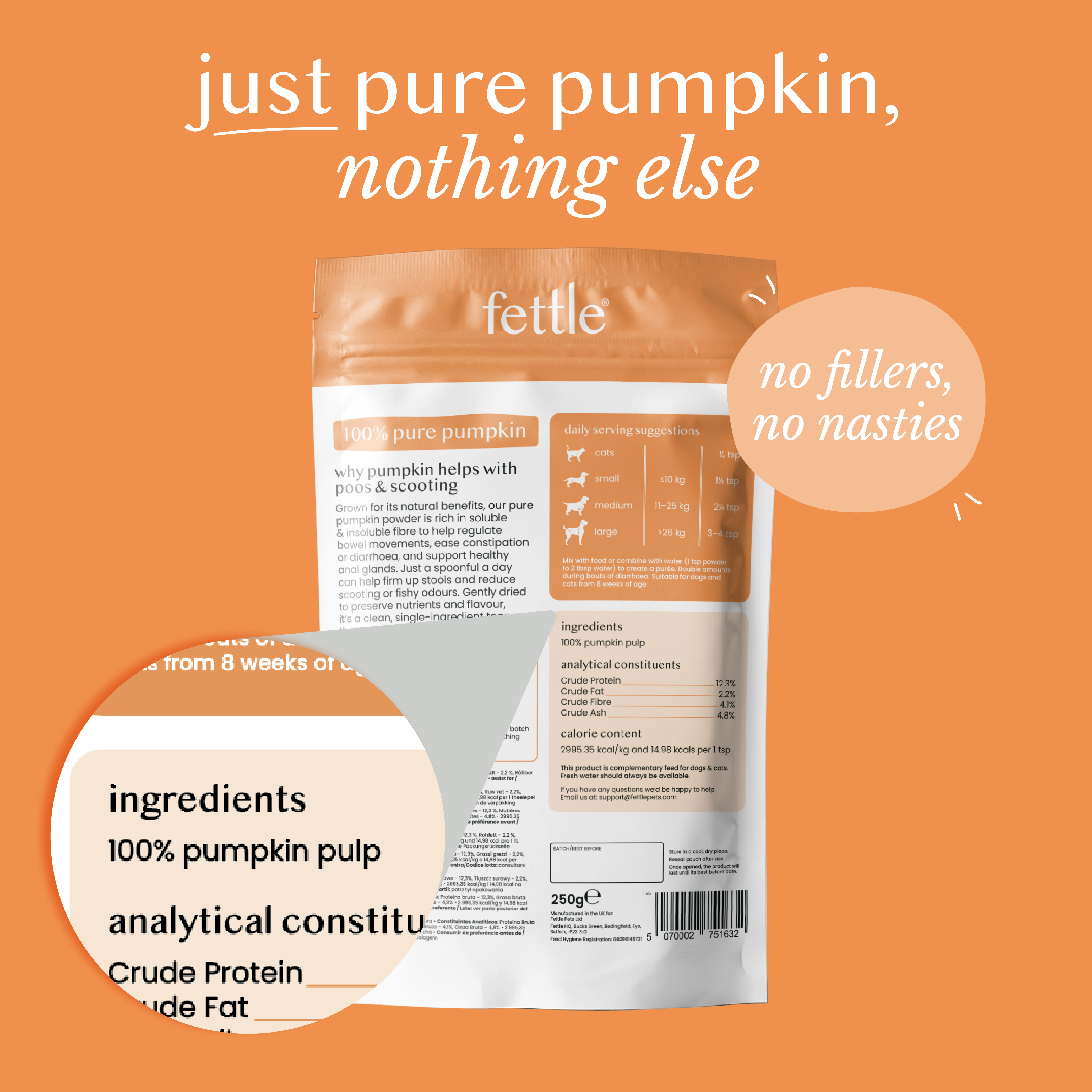 pure pumpkin powder for dogs & cats - Fettle